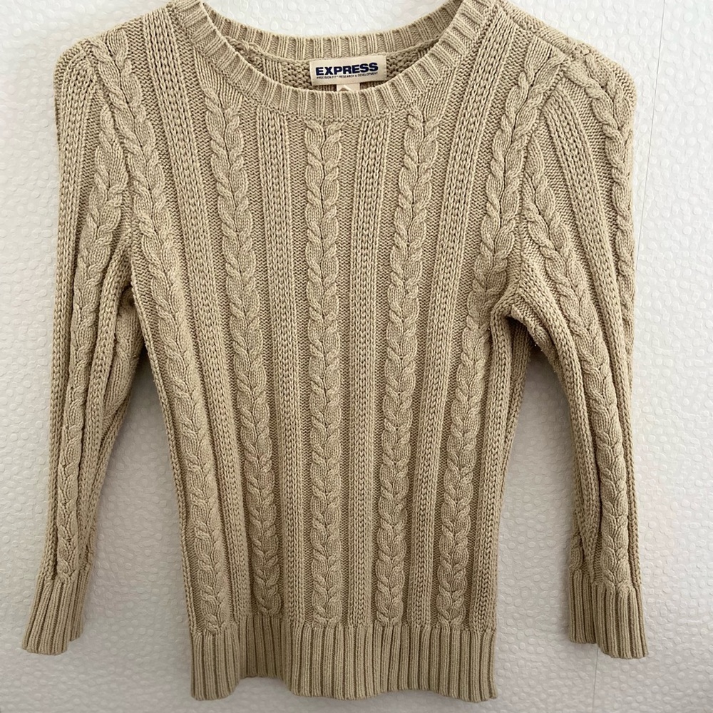 Women’s Express Small y2k Academia Tan Cream Knit Sweater